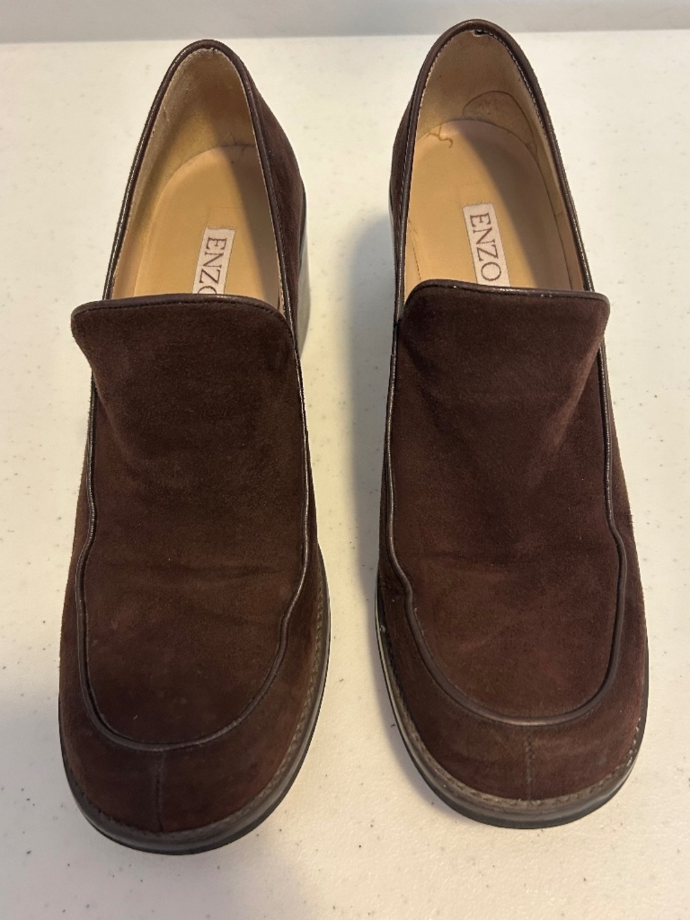 Enzo Angiolini Brown Suede Loafers – Classic Block Heel - Picture 2 of 6
